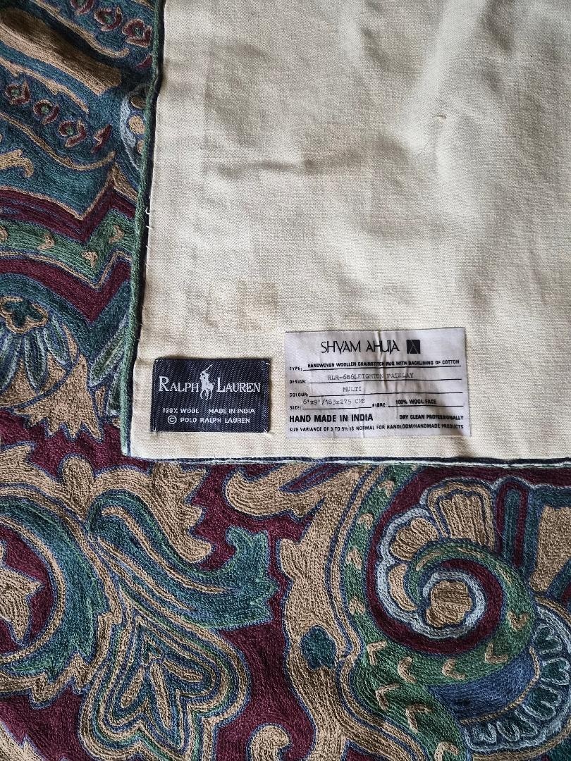 Ralph Lauren Elizabeth Paisley 100% Wool Handmade Chainstitch Rug – 6′ x 9′ **