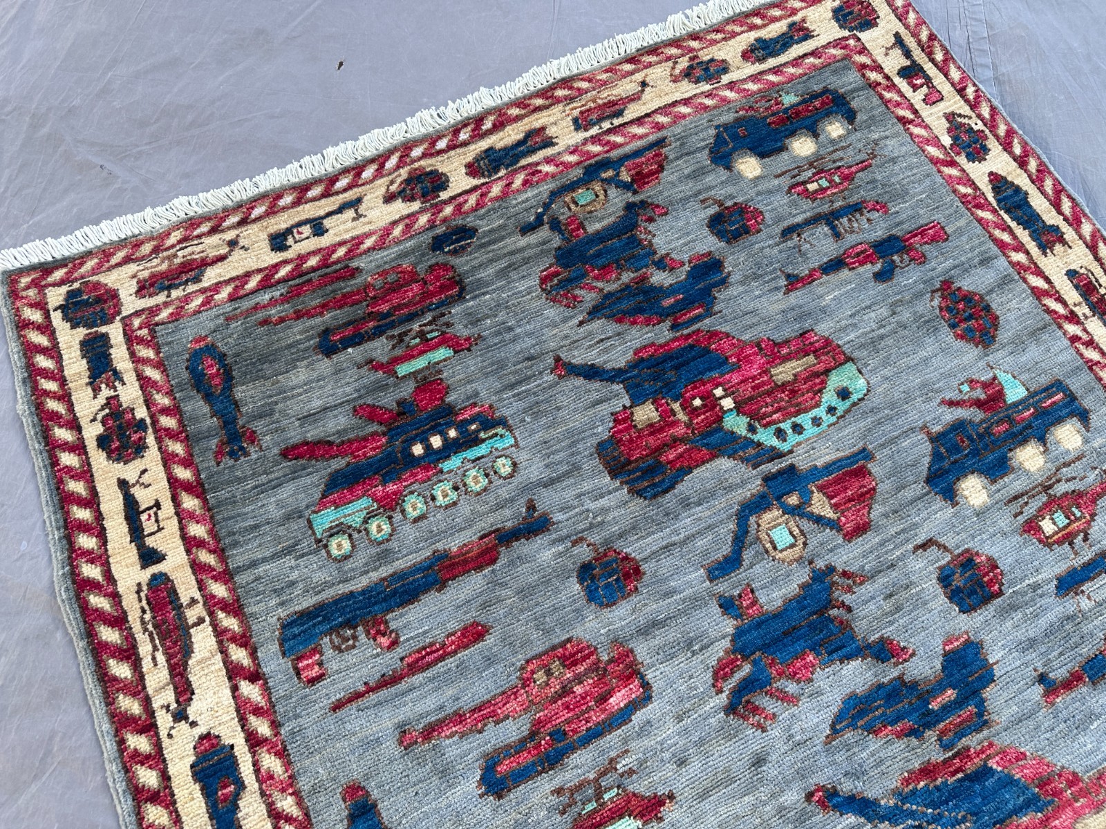 3’4×4’10 Afghan War Rug Hand Knotted Wool Oushak Tribal Oriental Boho Office Rug