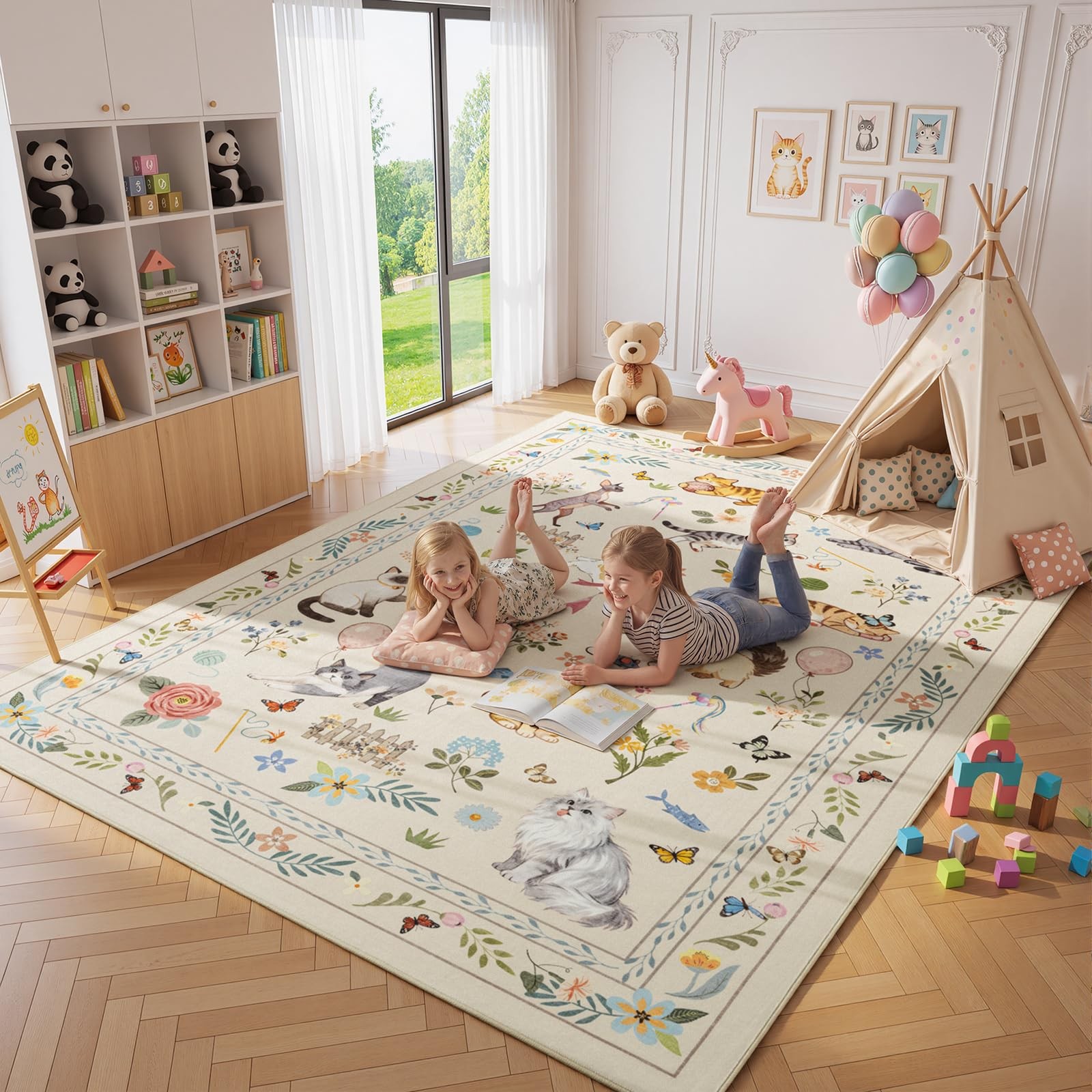 Unirea 8×10 Beige Cat Area Rugs for Living Room, Bedroom, Large Soft Washable…
