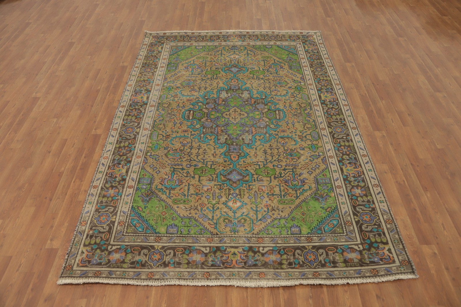 Over-dyed Vintage Geometric Traditional Area Rug 6×9 ft Handmade for Living Room