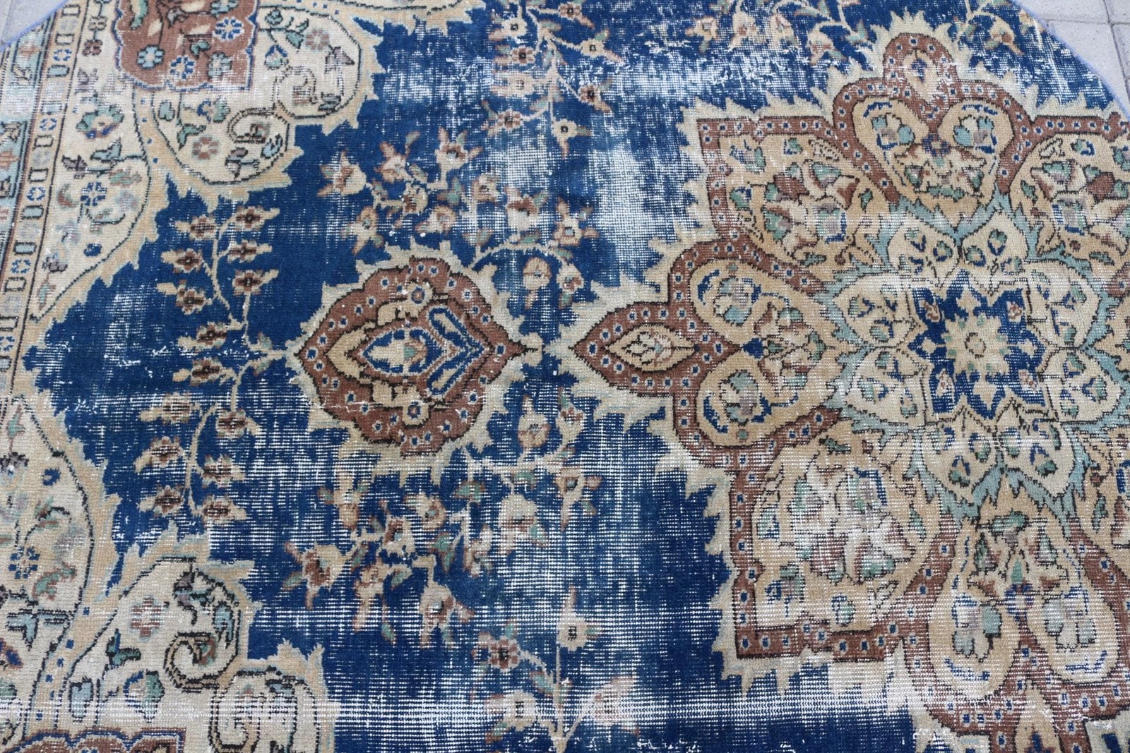 Vintage Rug, 5,9×5,9 ft Turkish Rug, Blue Southwestern Wool Rug