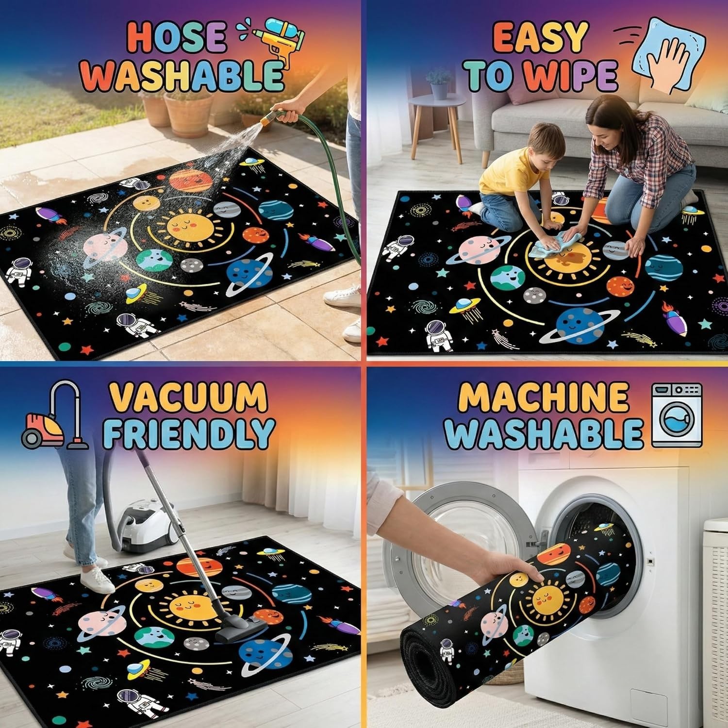 Space Rug for Boys Room – Outer Space Rug for Bedroom Solar System Planet Theme