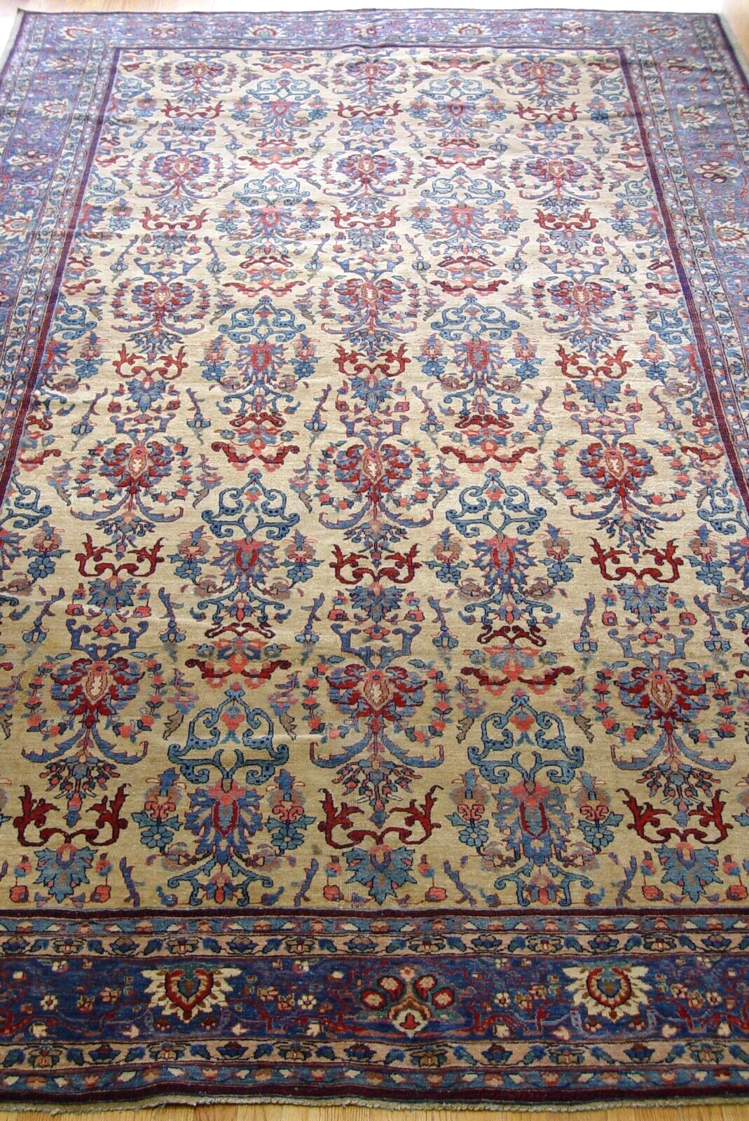 Phenomenal Antique Saroukk Floral Gold Hand Knotted Wool Oriental Rug 7’x 11’7″