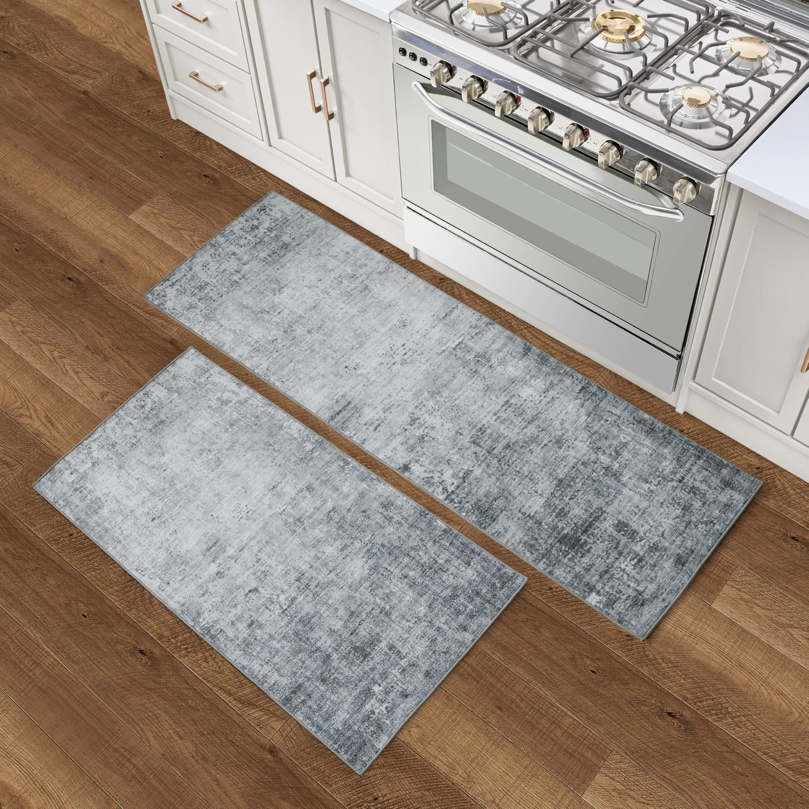 Blue Hazen Abstract Imagine Printed Chenille 2′ x 6′ Runner Rug / 2′ x 4′ Acc…