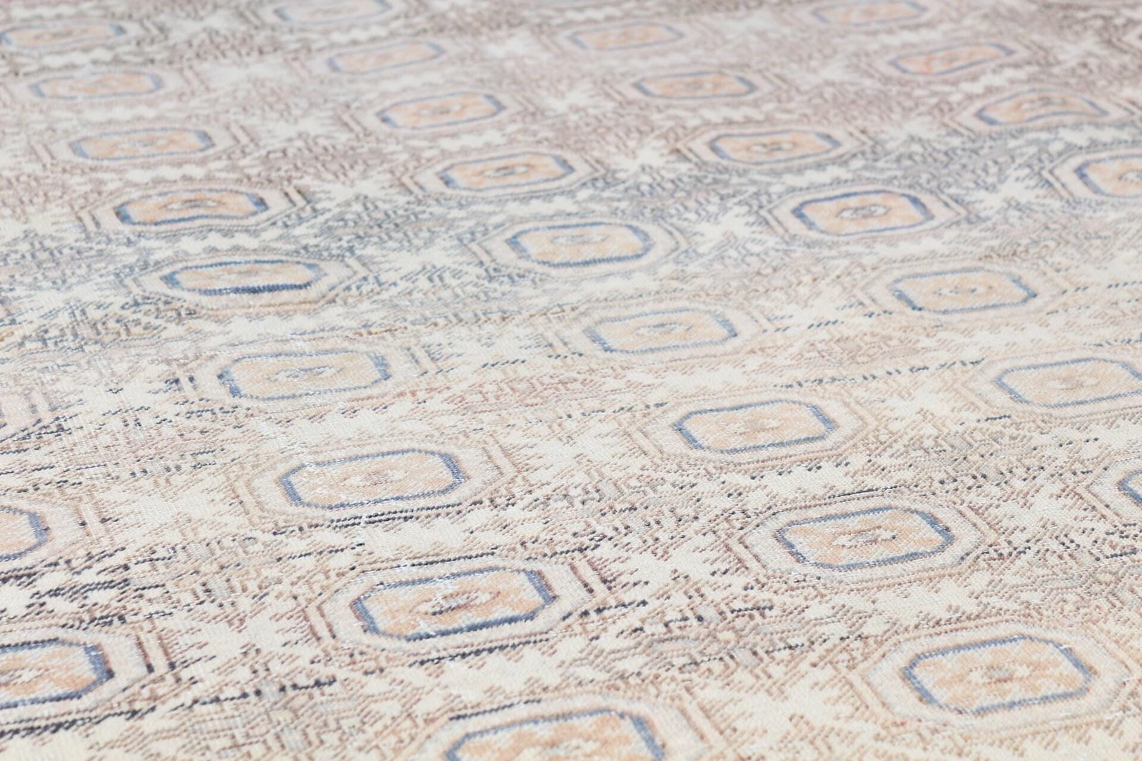 Turkish Vintage Rug, 6,3×9,3 ft Rug, Blue Brown Polka dot Rug