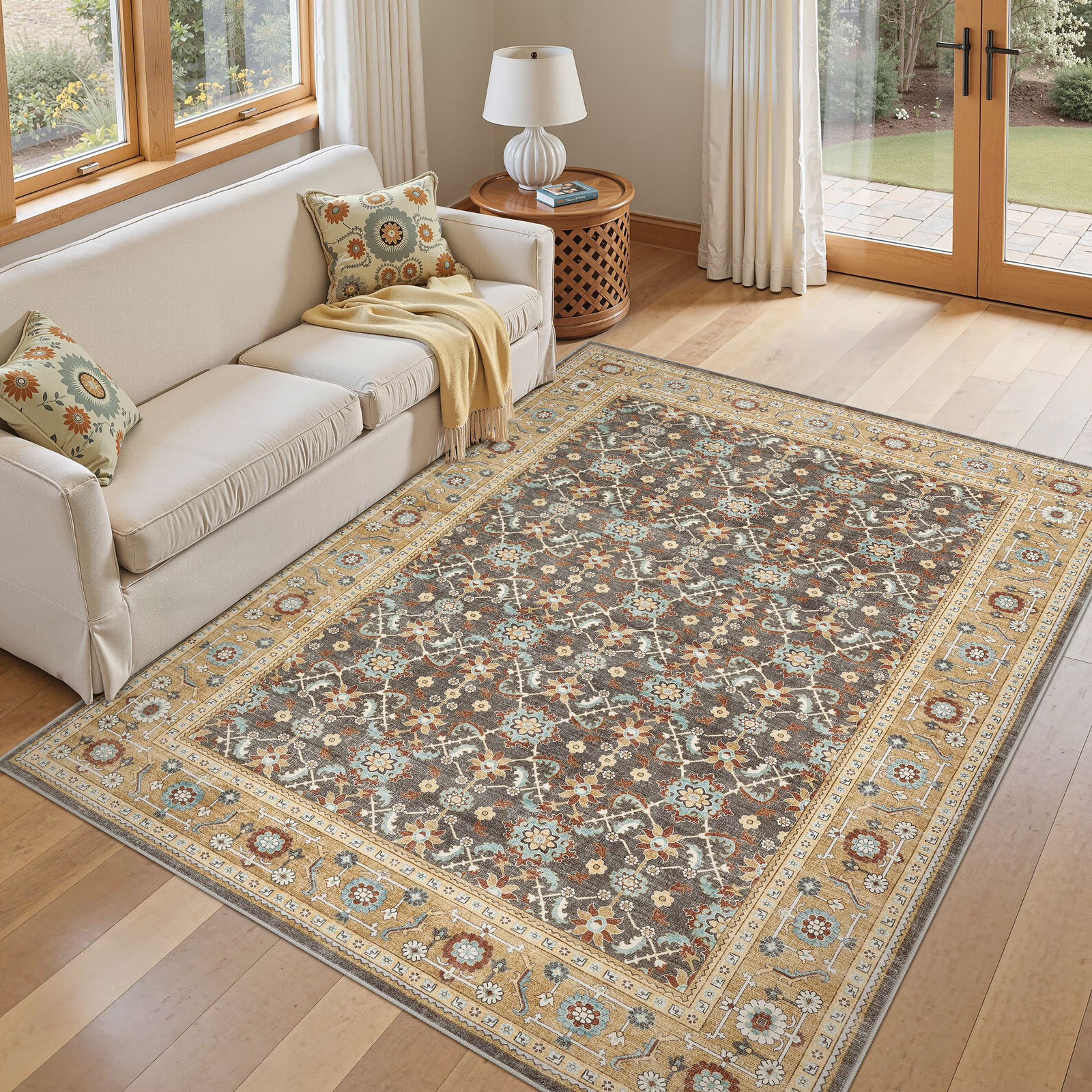 5’X7′ Washable Area Rugs for Living Room, Vacuum Friendly, Non-Silp Low-Pile Rug