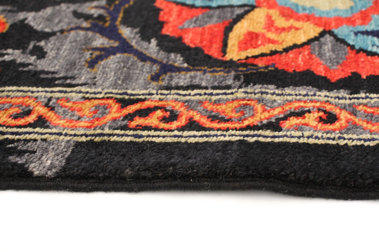 Traditional Black, Orange Hand-knotted Area Rug 6’1″ x 8’7″ Oriental Wool Carpet