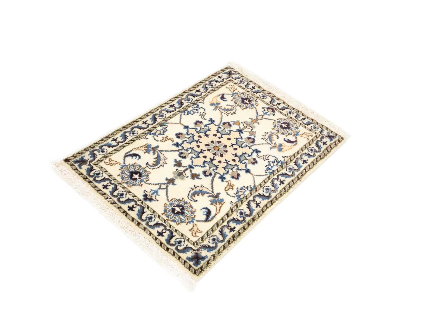 Handmade Small Indo-Nain 2X3 ft Wool Oriental Rug Classic Floral Design Carpet