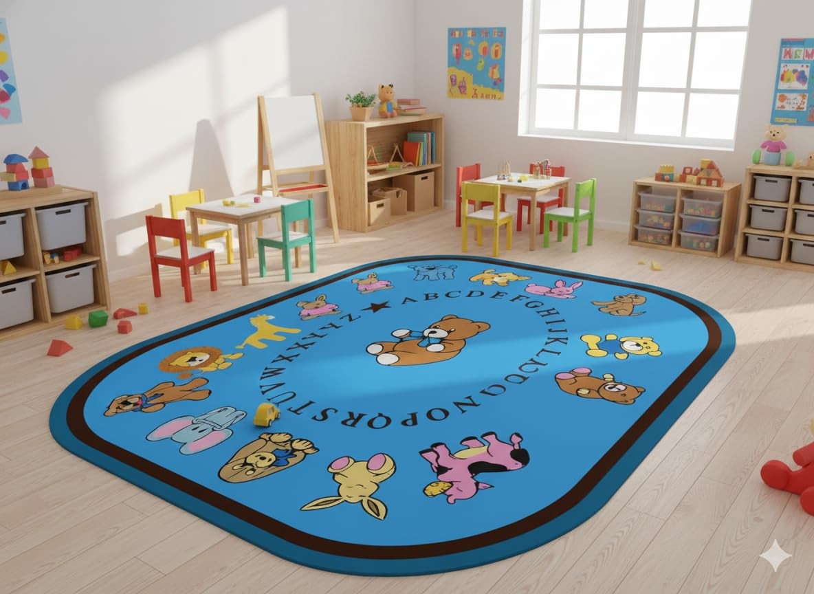 Educational Circle Classroom Rug for Preschool, Animal Safari Theme, Non-Slip…