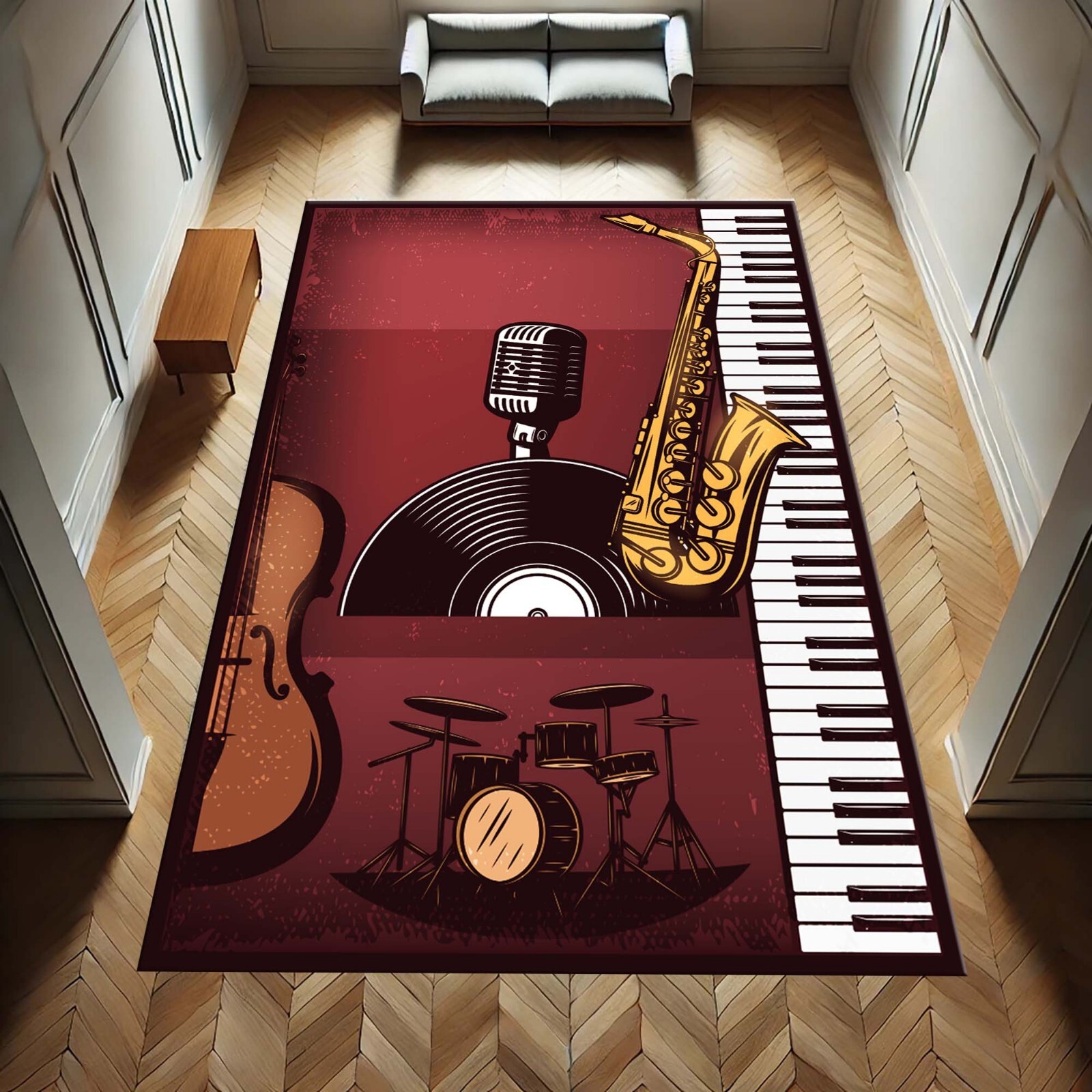 Jazz Music Rug, Saxophone Carpet, Retro Music Decor, Musician Gift Rug, Vinyl