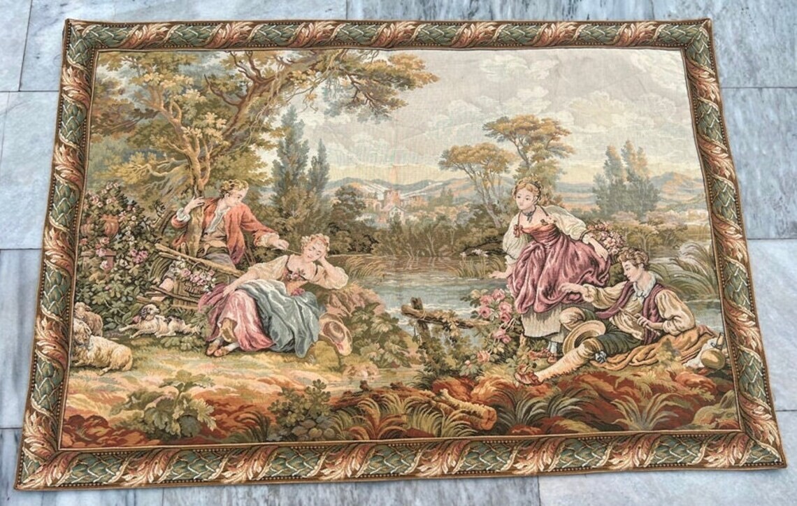 Vintage French Romantic Tapestry Medeival Pictorial Home Decor Tapestry 3×4 ft