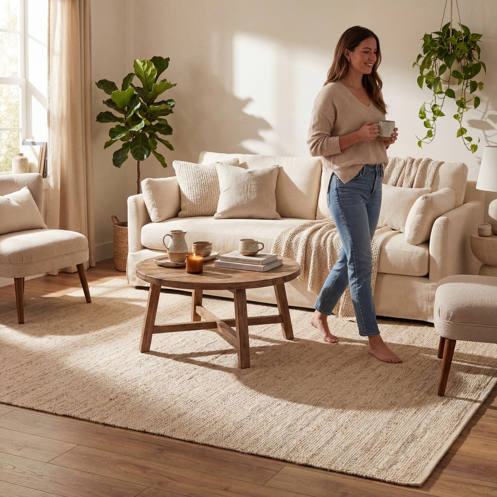 2’6″ x 10′ Elfriede Jute & Cotton Hand Woven Area Rug, Natural, Solid Rustic …