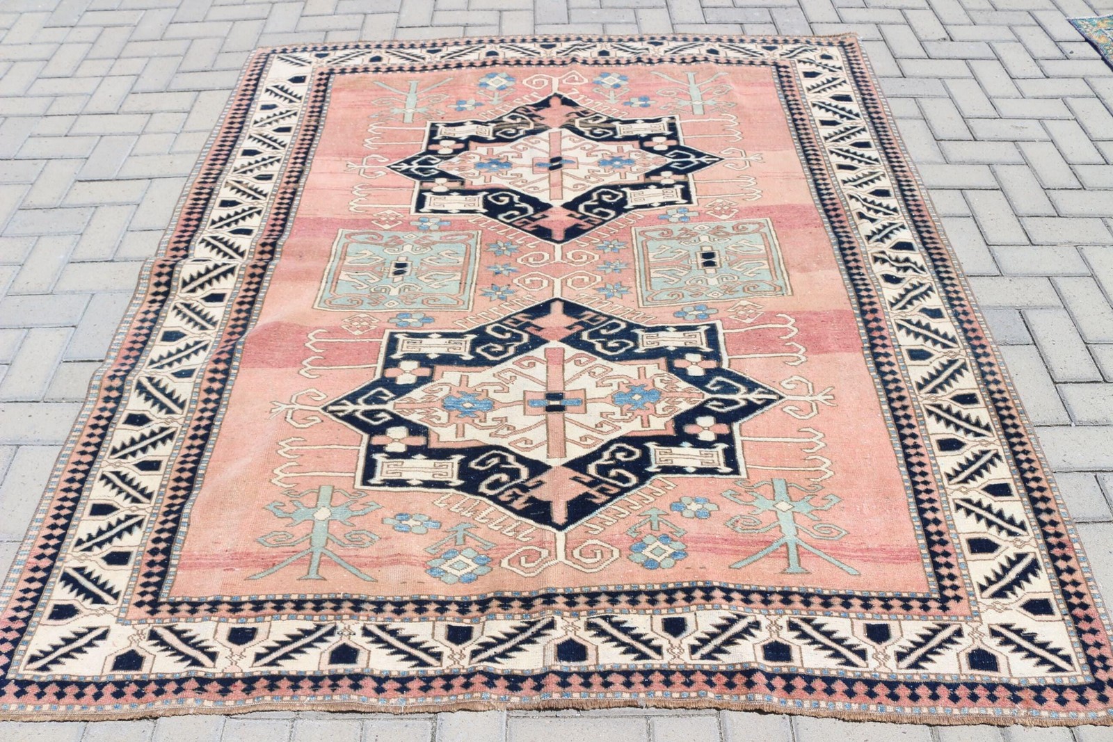 5,8×6,3 ft Vintage Rug, Red Ikat Turkish Rug Wool