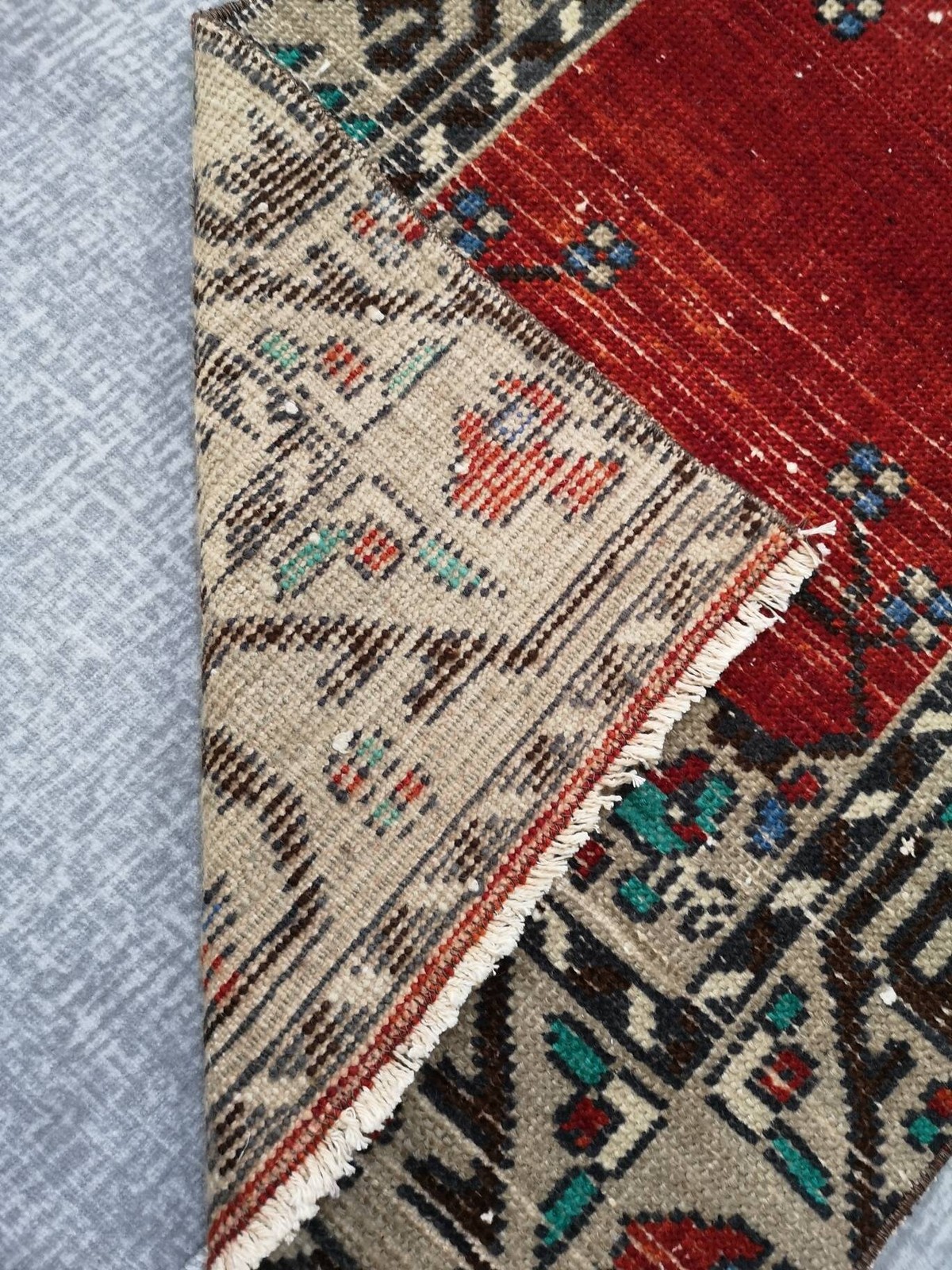 Red Turkish Rug, Small Vintage Decor Rug (1.9 x 3.8 ft)