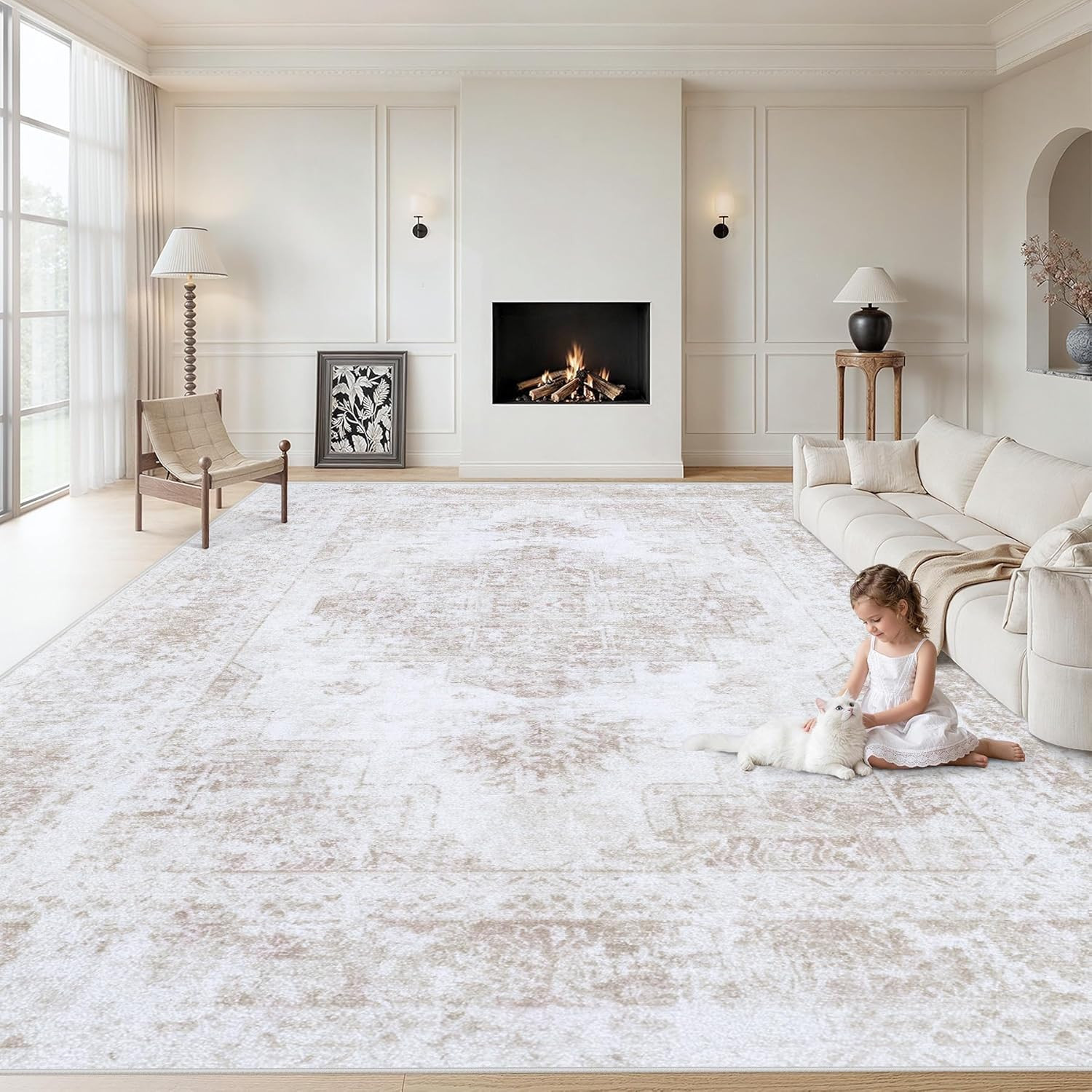 XLUEZ Area Rug 8X10 Living Room Rug, Machine Washable Vintage Distressed Medalli