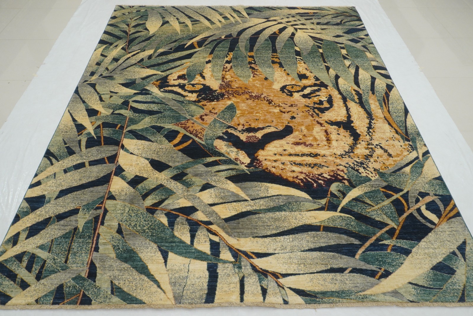 8×10 ft Green Tiger Gabbeh Afghan Hand Knotted Pictorial Rug