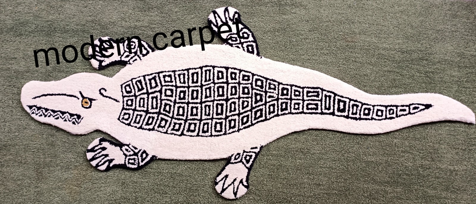 Crocodile Shape Tufted Rug Cream Black Animal Print Nursery Graphic Floor Rug