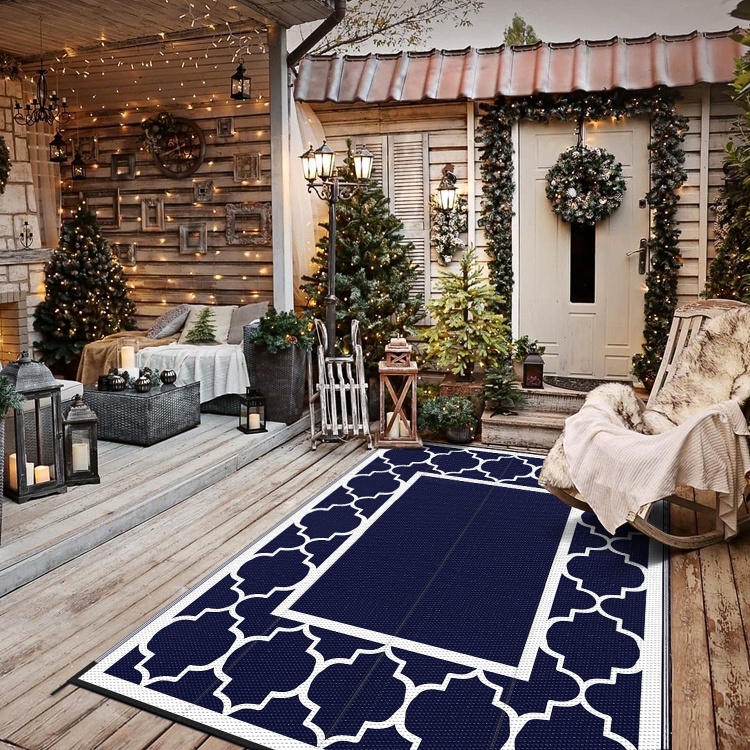 Outdoor Rug Waterproof 5×8 Reversible Foldable Patio Camping RV Deck Porch Mat