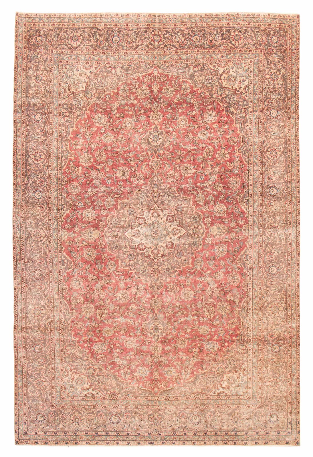 Vintage Dark Coral Traditional 9’6″ x 14’3″ Hand-Knotted Oriental Wool Area Rug