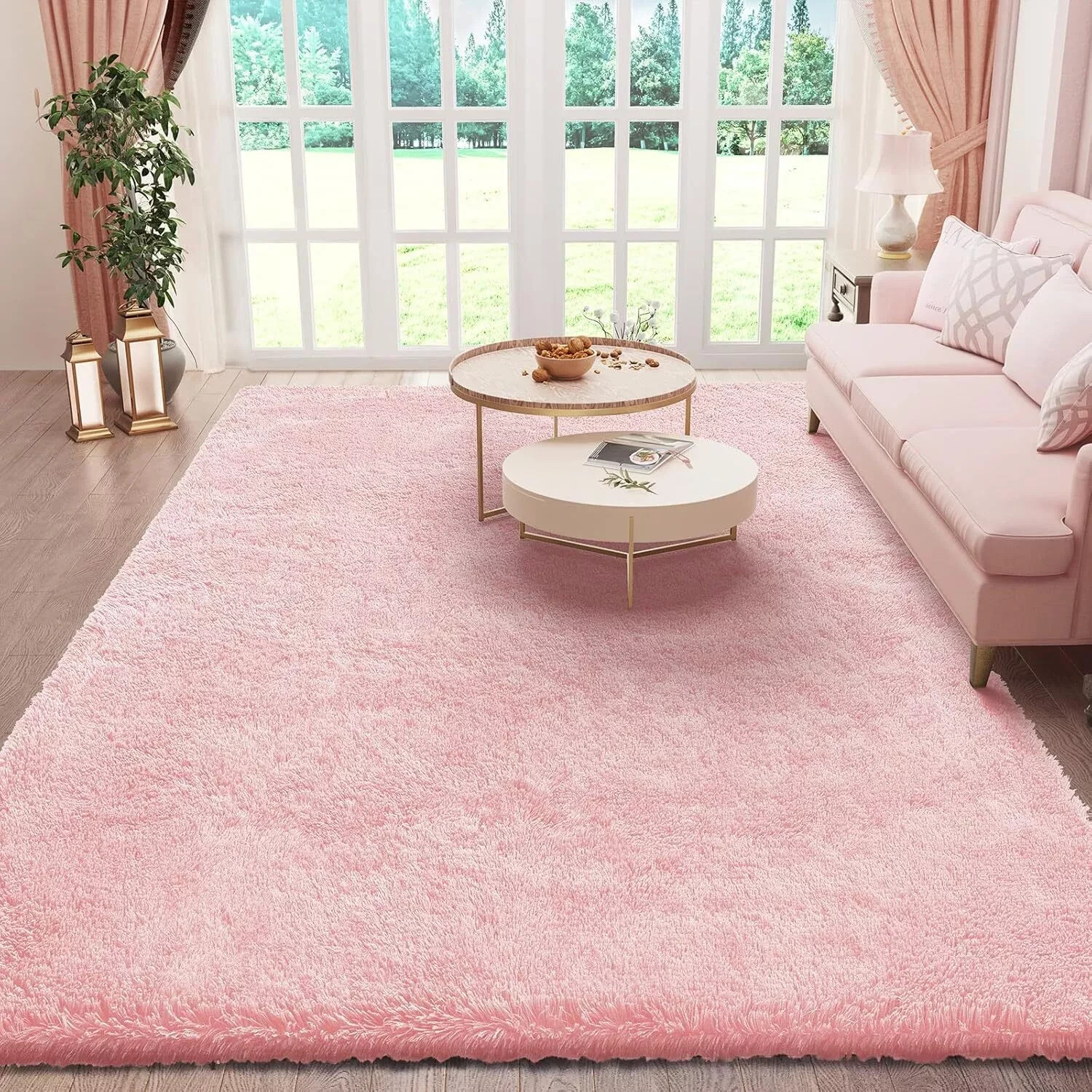 Joymor 5×8′ Pink Fluffy Shag Area Rug – Plush Faux Fur w/ Non‑Slip Dots