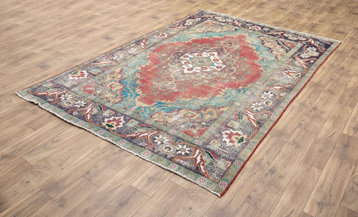 Semi-Antique Handmade Distressed Oriental Rug Muted Colors Carpet 6’4×9’4 Ft