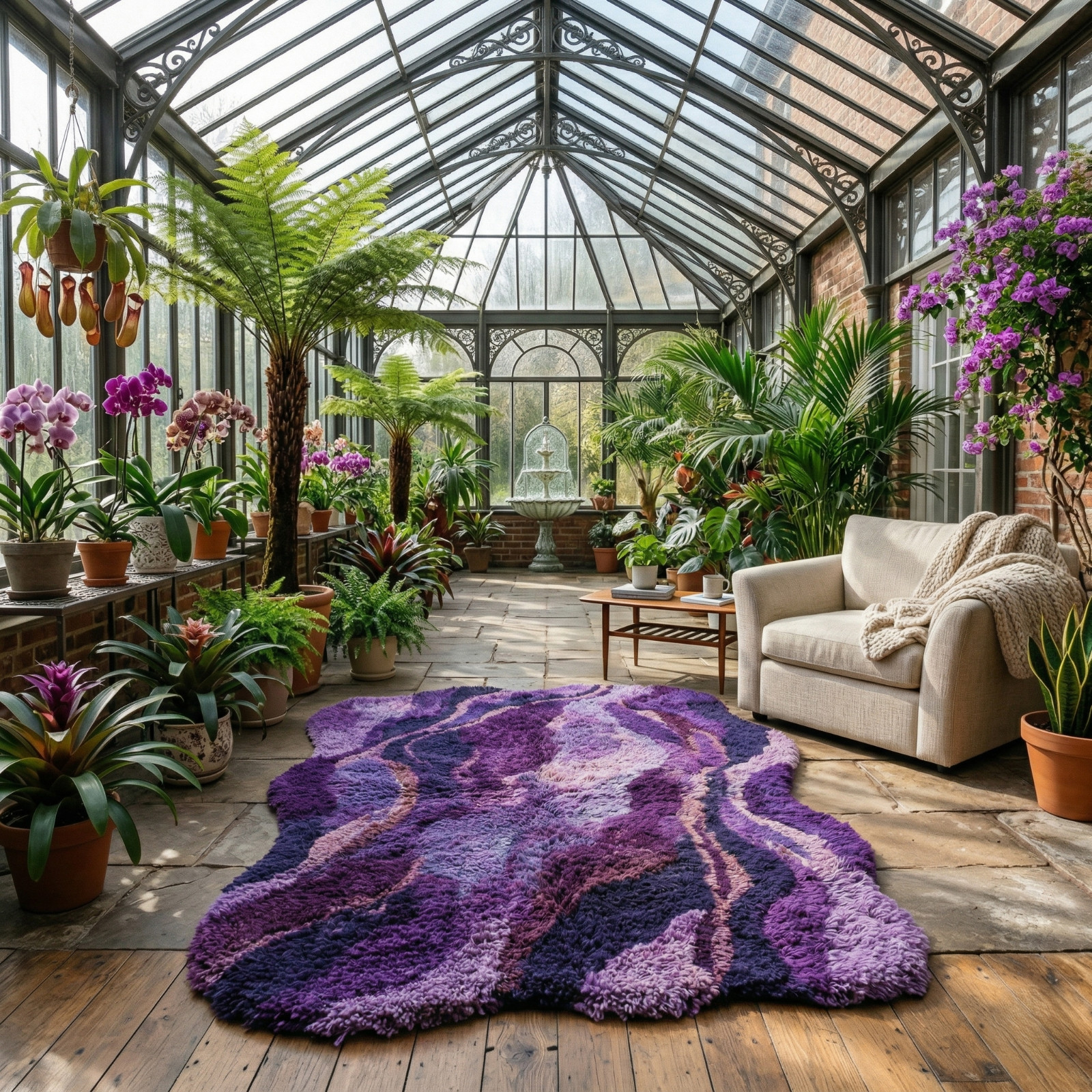 8×10 Hand Tufted Wool Area Rug Purple Abstract Handmade Living Room Carpet