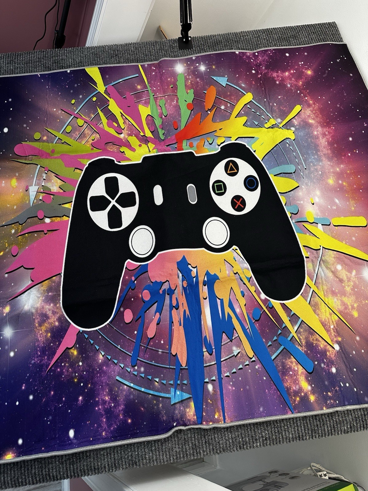 Vibrant Colorful Galaxy Themed Gaming Video Game Controller Rug Carpet NEW