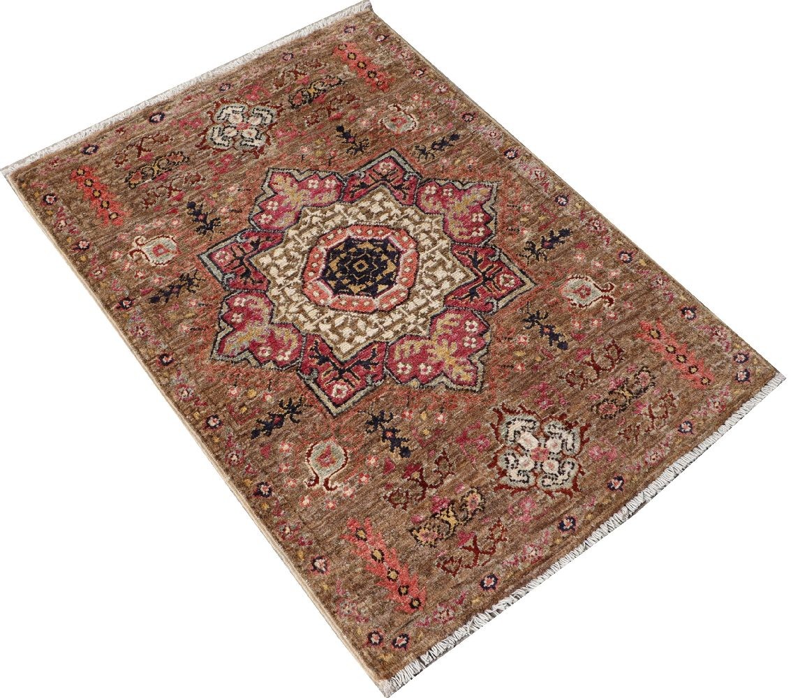 Afghan Ziegler Mamluk Carpet 60×90 Hand-knotted Brown Medallion Orient F
