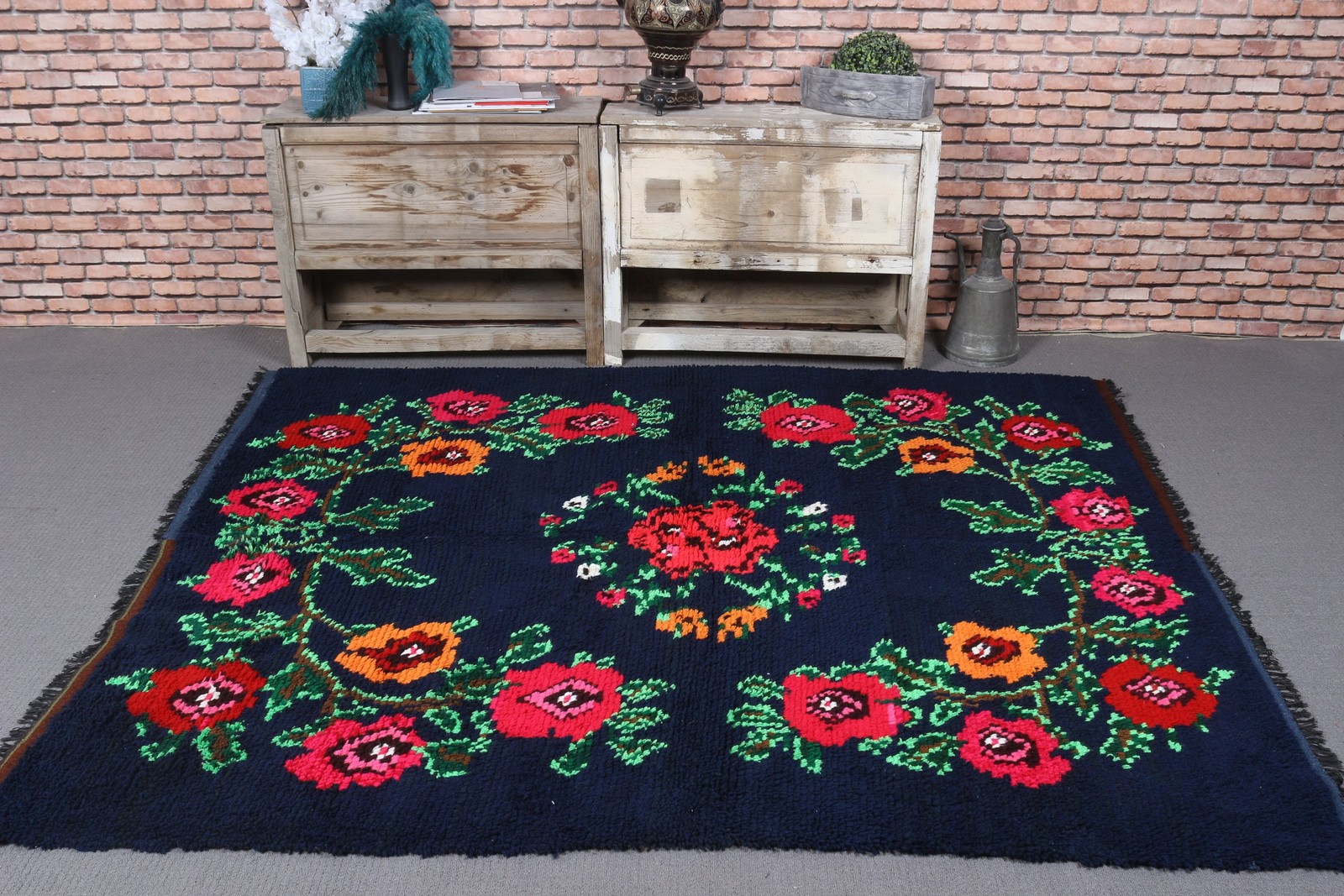 5,7×6,6 ft Vintage Turkish Rug, Area Rug, Kilim Blue Wool Rug
