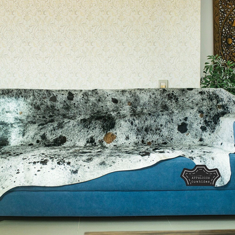 5×7 ft Black Speckled Cowhide Rug –100% Genuine Leather–Best Price Luxury Décor
