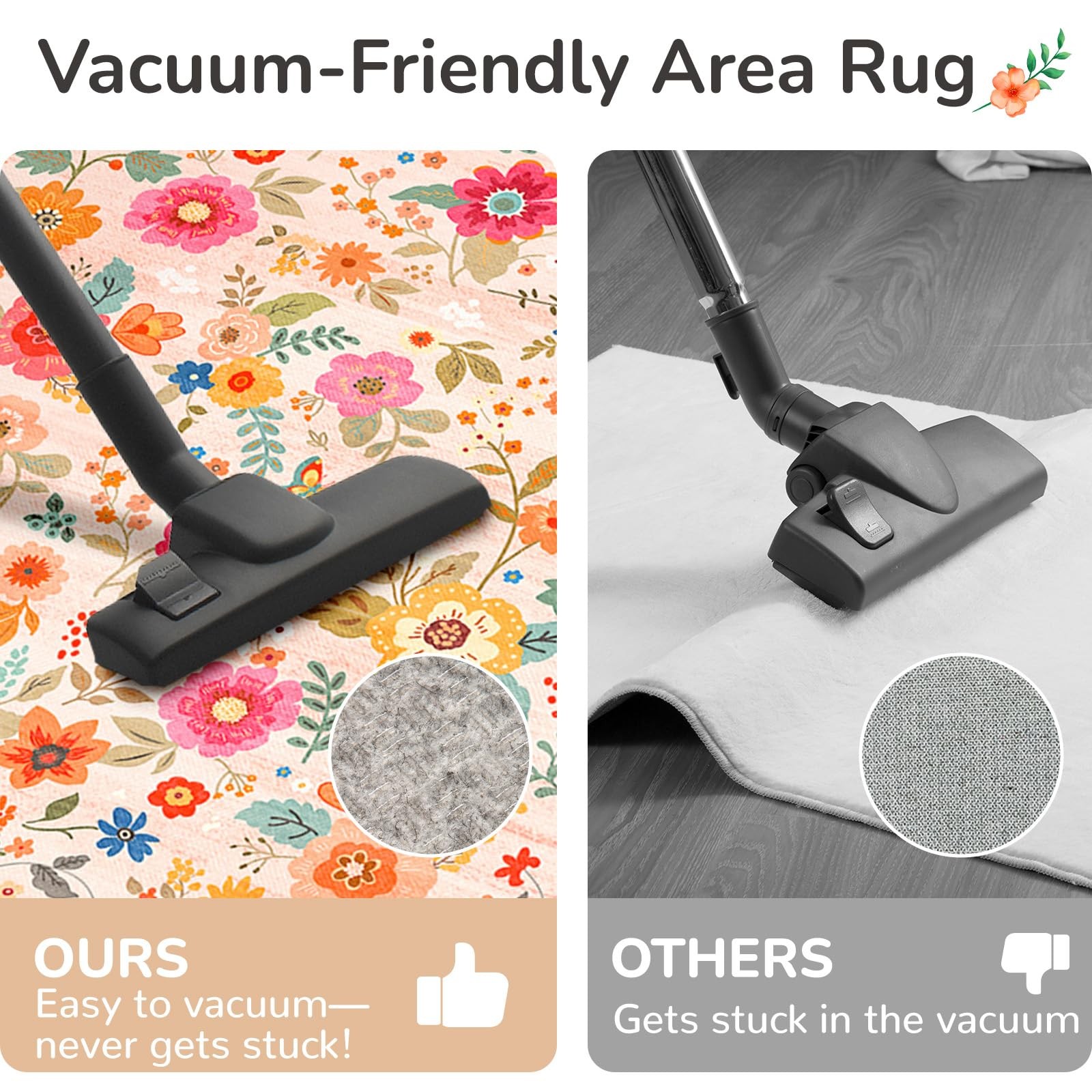 5×7 Area Rugs for Living Room Vacuum-Friendly Machine Washable Area Rug Flowe…