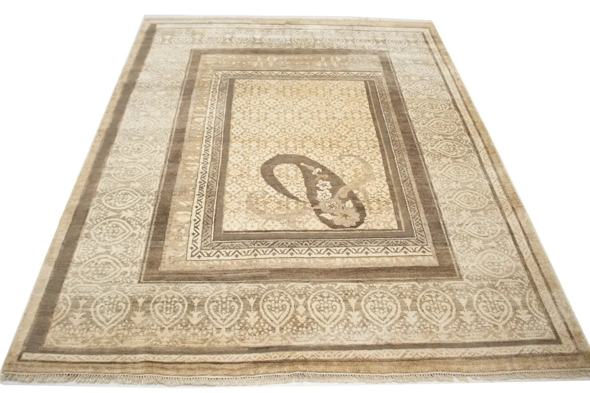 Wool & Bamboo Silk 8X10 Oriental Rug Handmade Floral Paisley Design Carpet