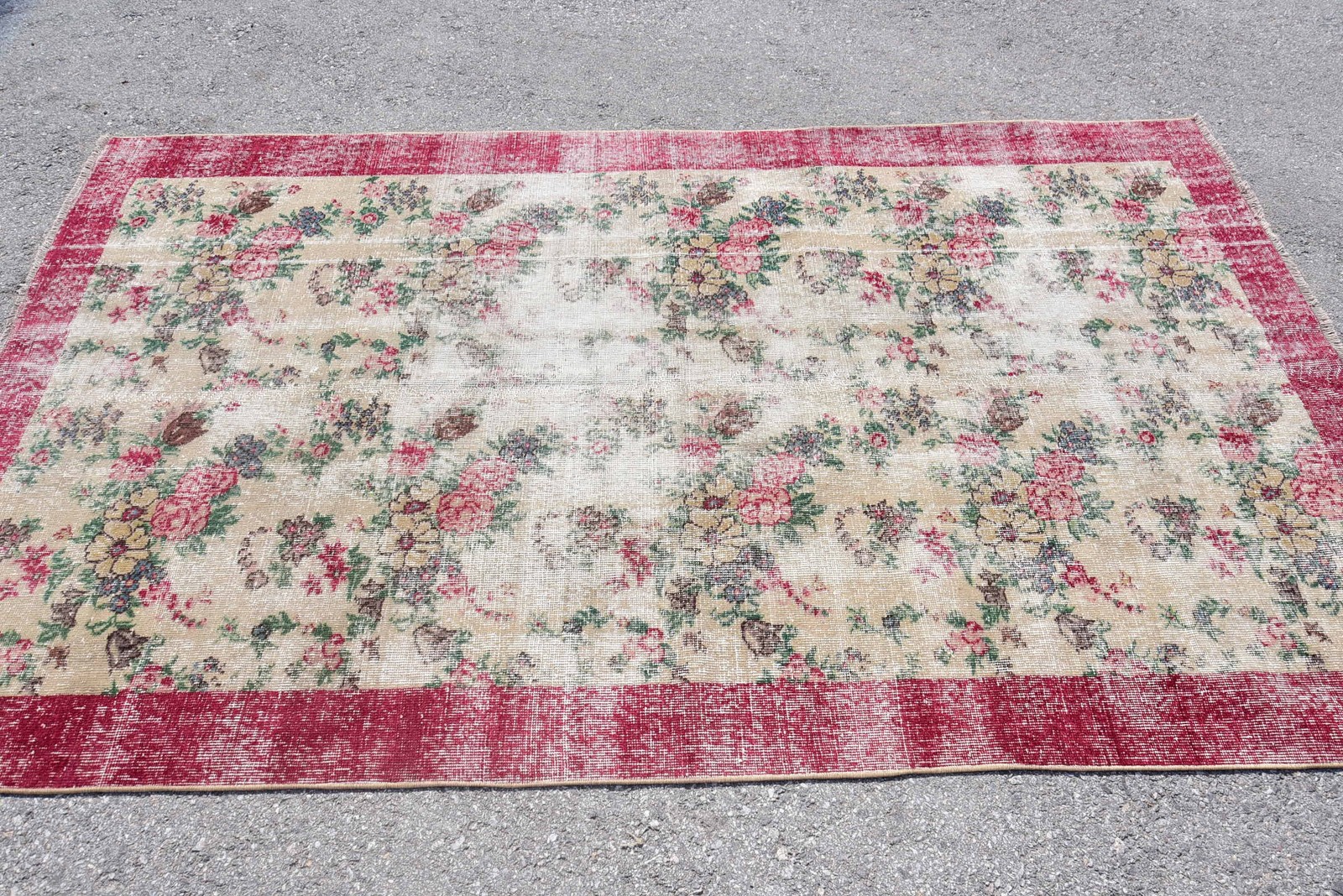 4,9×8 ft Vintage Rug, Turkish Area Rug, Red Beige Handmade Rug