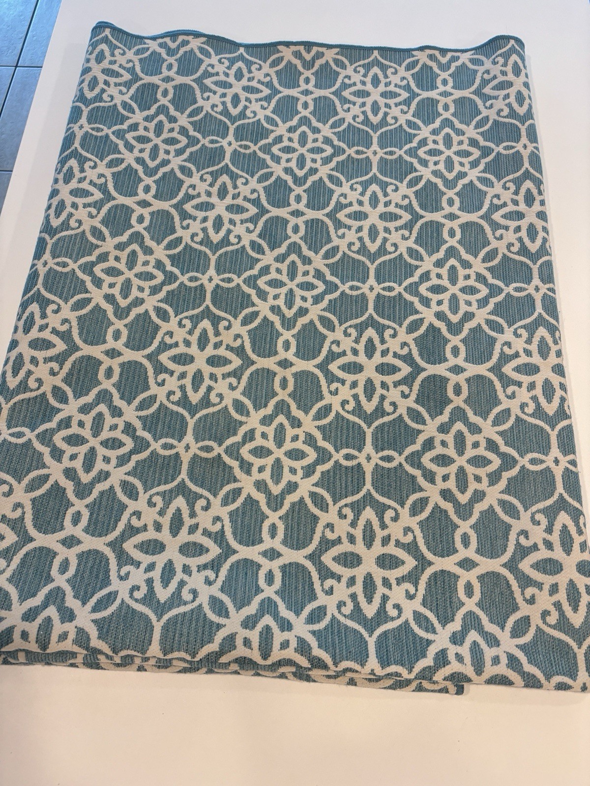 Ruggable 5×7 Washable Area Rug Teal Blue geometric Pattern Cover RN # 14677
