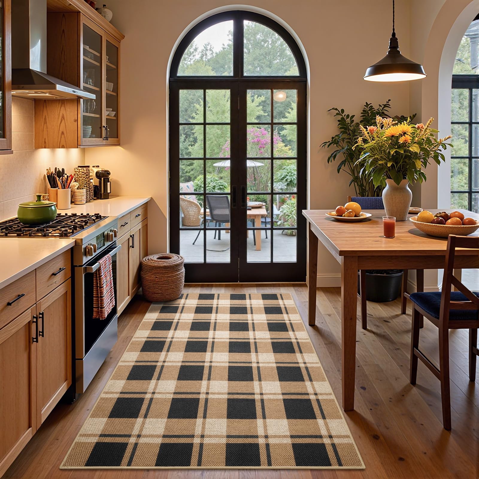 Plaid Jute Rug 3×5, Washable Indoor Outdoor Rug, Black and Brown Checkered Fa…
