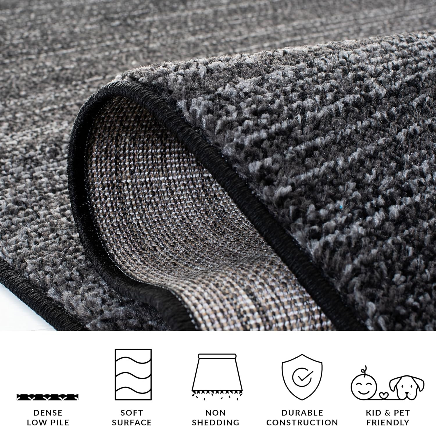 Adirondack 9′ x 12′ Area Rug – Modern Black & Grey, Non-Shedding, Easy Care