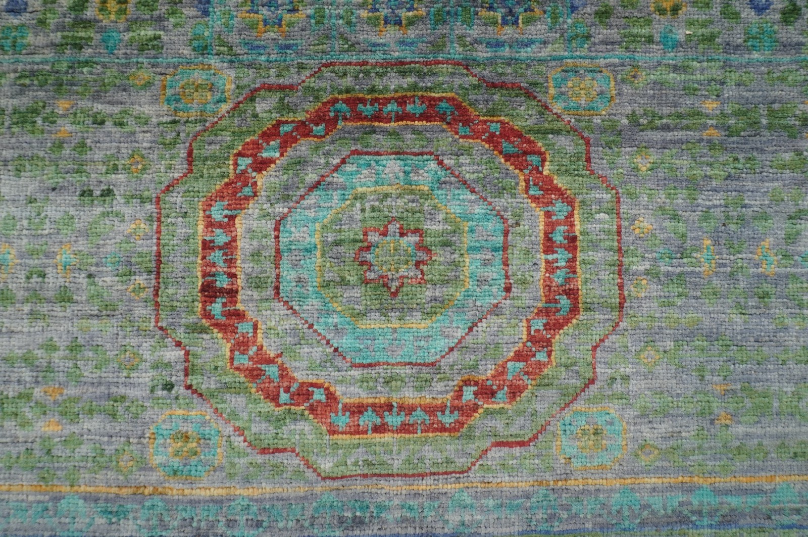 6×8 ft Gray Mamluk Afghan Hand Knotted Wool Medallion Rug