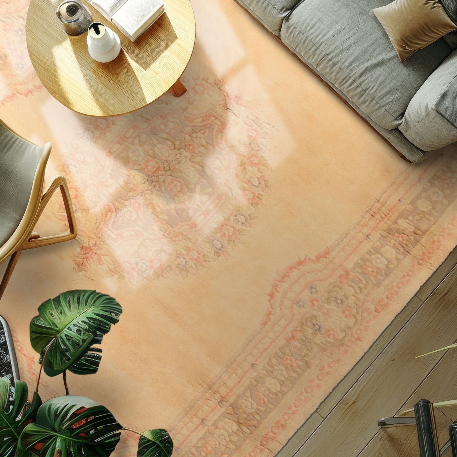 5’10”x8’10” Hand Knotted Wool Tan Indo Kermaan Plush Pile Silky Sheen Rug