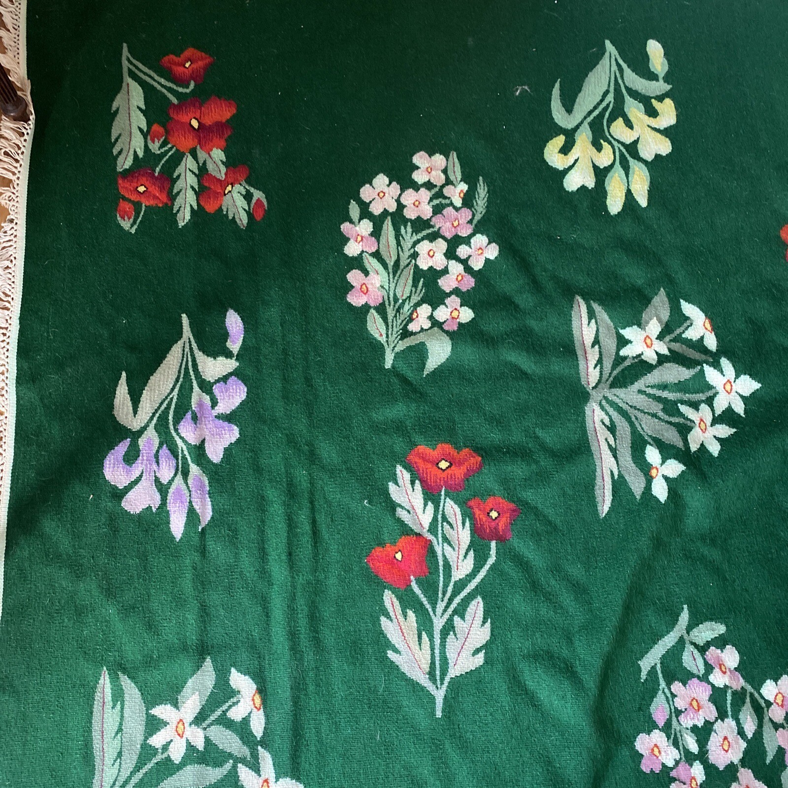 Aubusson Style Green Floral Hand Woven Rug 138” X 106” 8.8 Ft By 11.5
