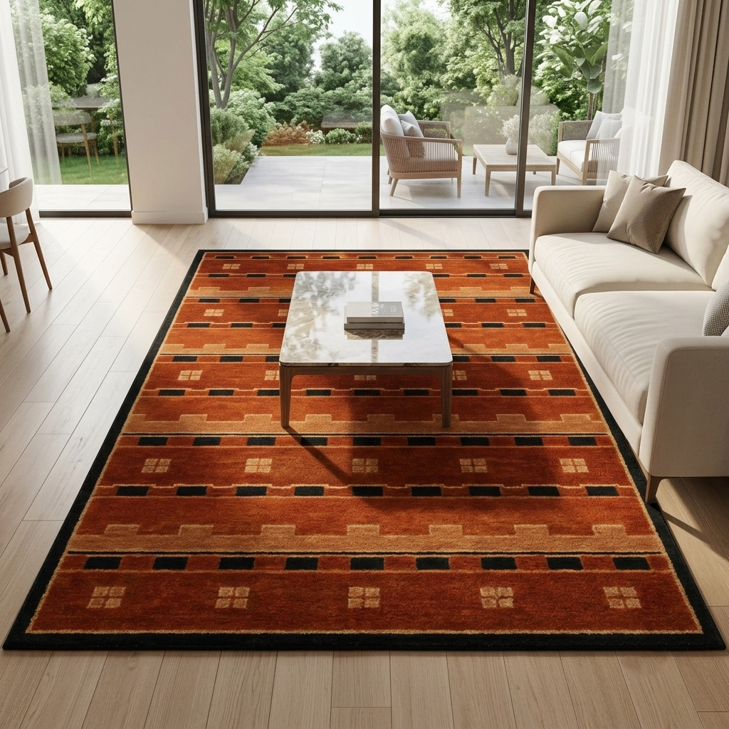 Rust Orange Wool Area Rug 8×10 Hand Tufted Geometric Tribal Handmade Modern Rug