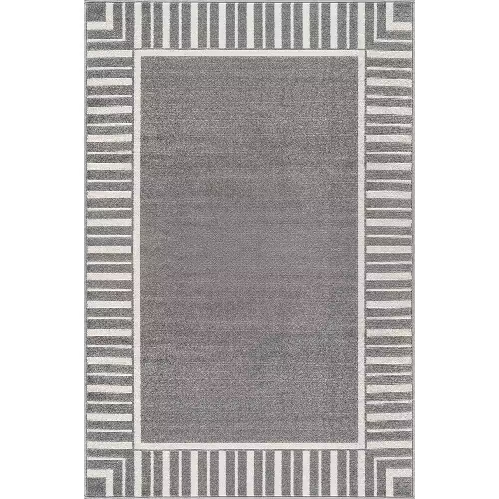 Edge Gray 8 Ft. X 10 Ft. Rubber Back Washable Geometric Border Indoor Outdoor Pa