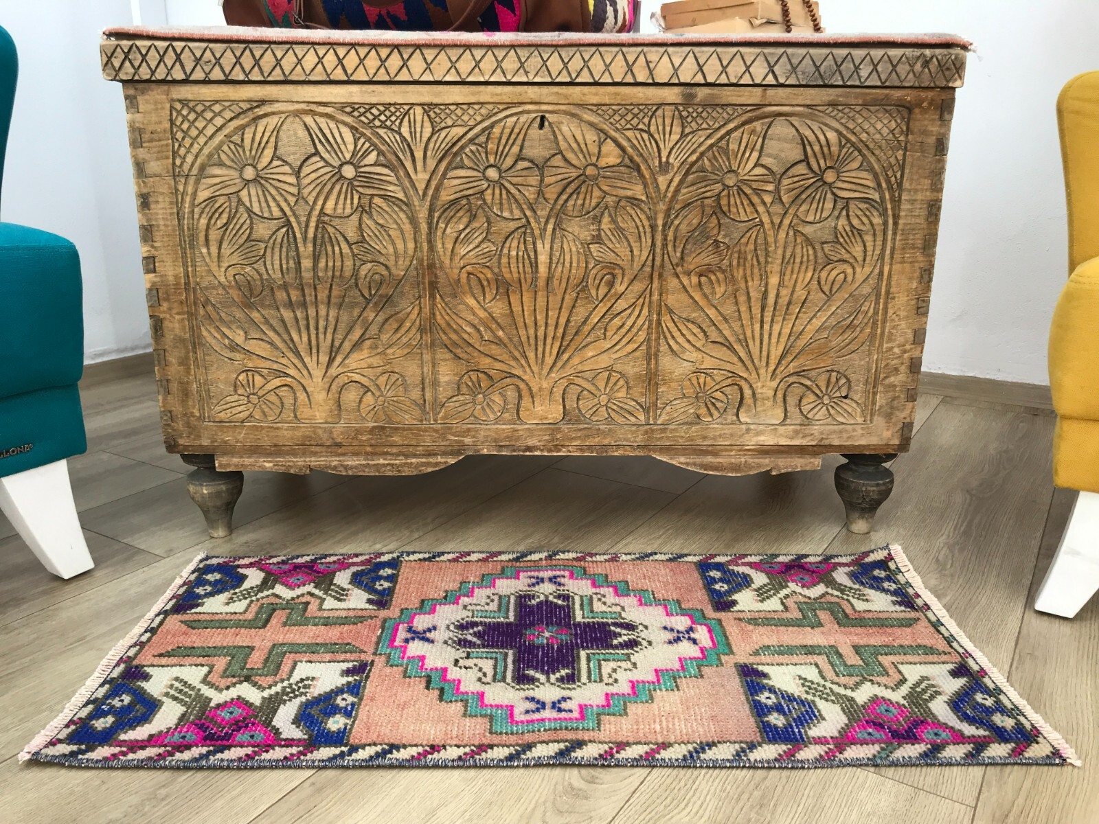 wool turkish rug, mat for kitchen, floor rug, wool porch rug, 1.4 x 2.9 ft