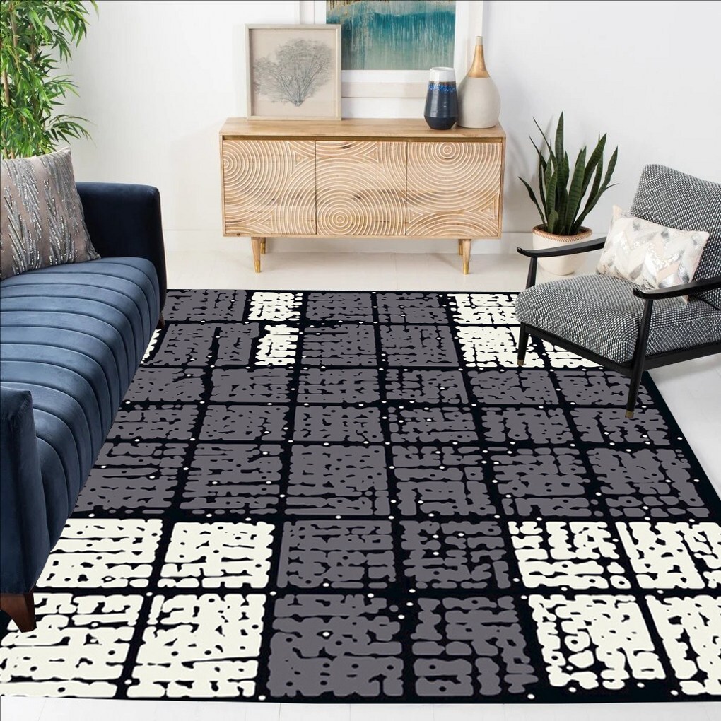 Black Striped Grey White Geometric Patterns Rug Modern Minimalist Indoor Carpet