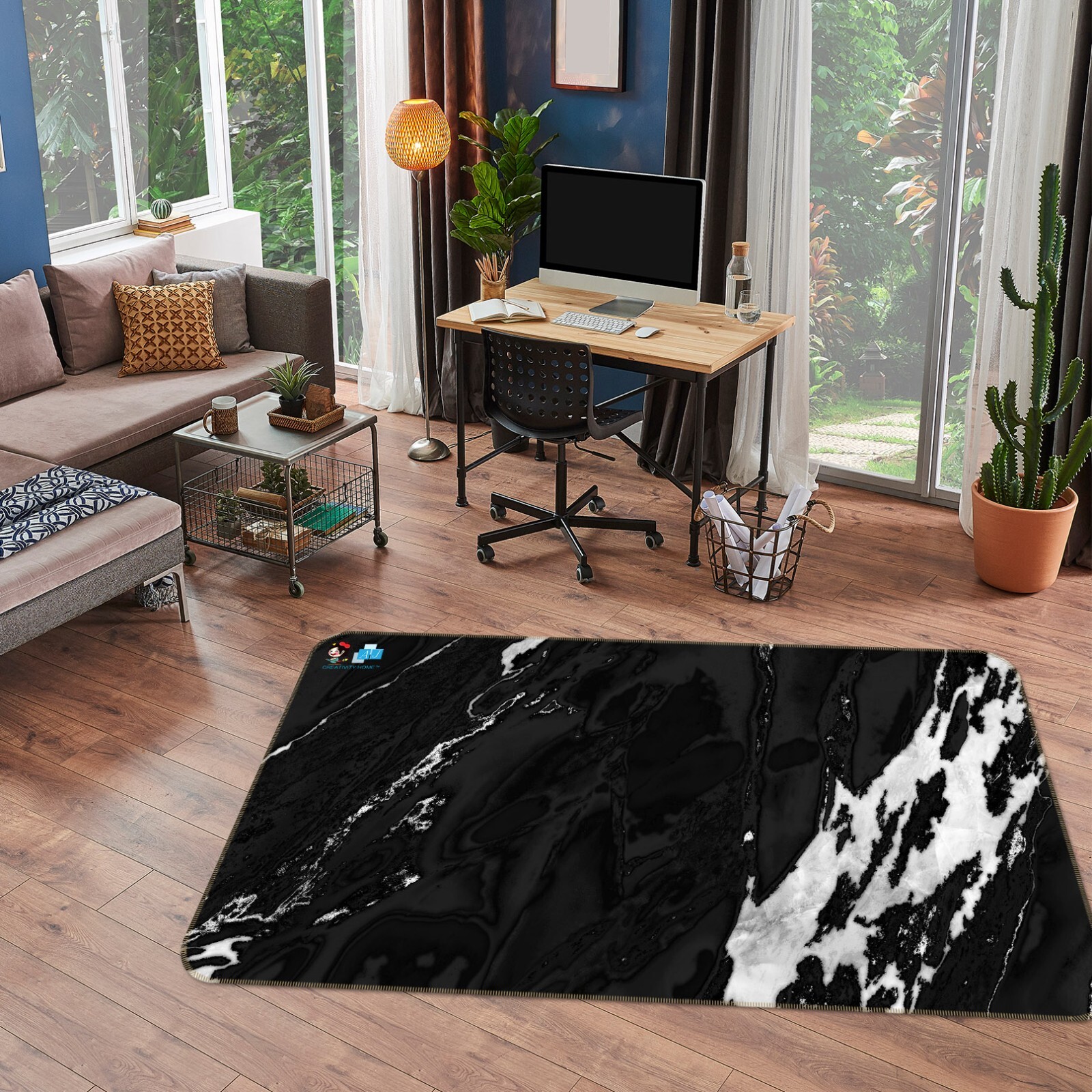 3D Marbling Pattern K072 Non Slip Rug Mat Elegant Photo Carpet Panda