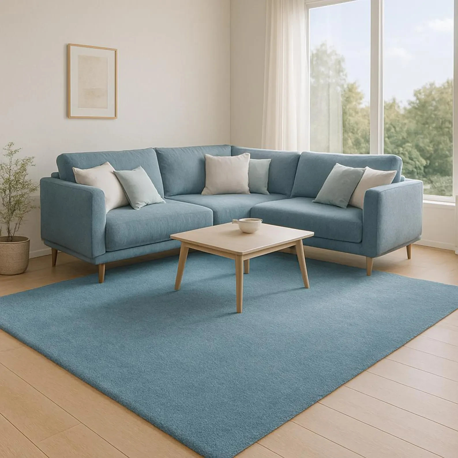 8×8 Modern Wool Area Handmade Tufted Light Blue Square Scandinavian Plush Rugs