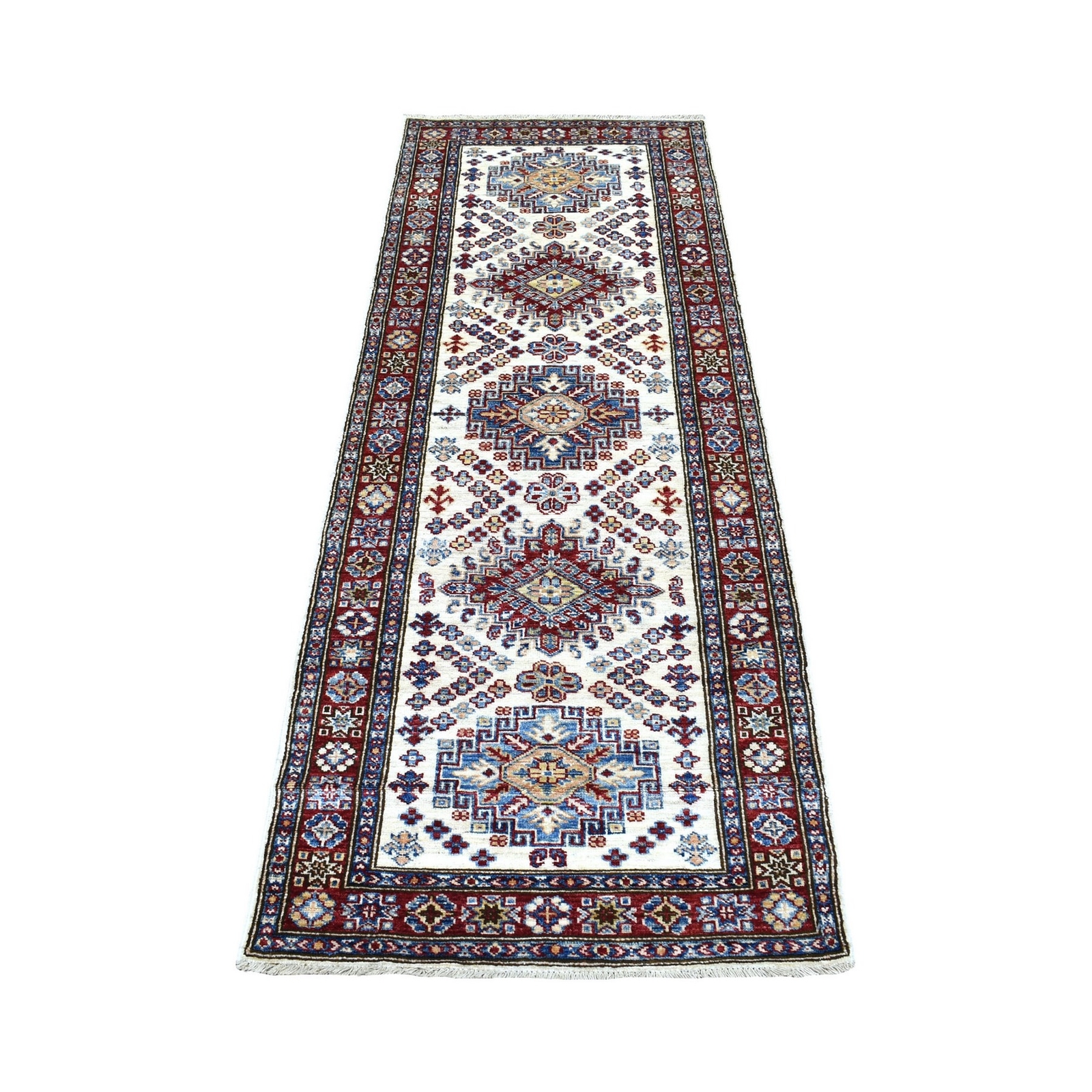 2’6″ x 6’9″ Hand Knotted Super Kazak Pure Wool Ivory Oriental Runner Rug R68655