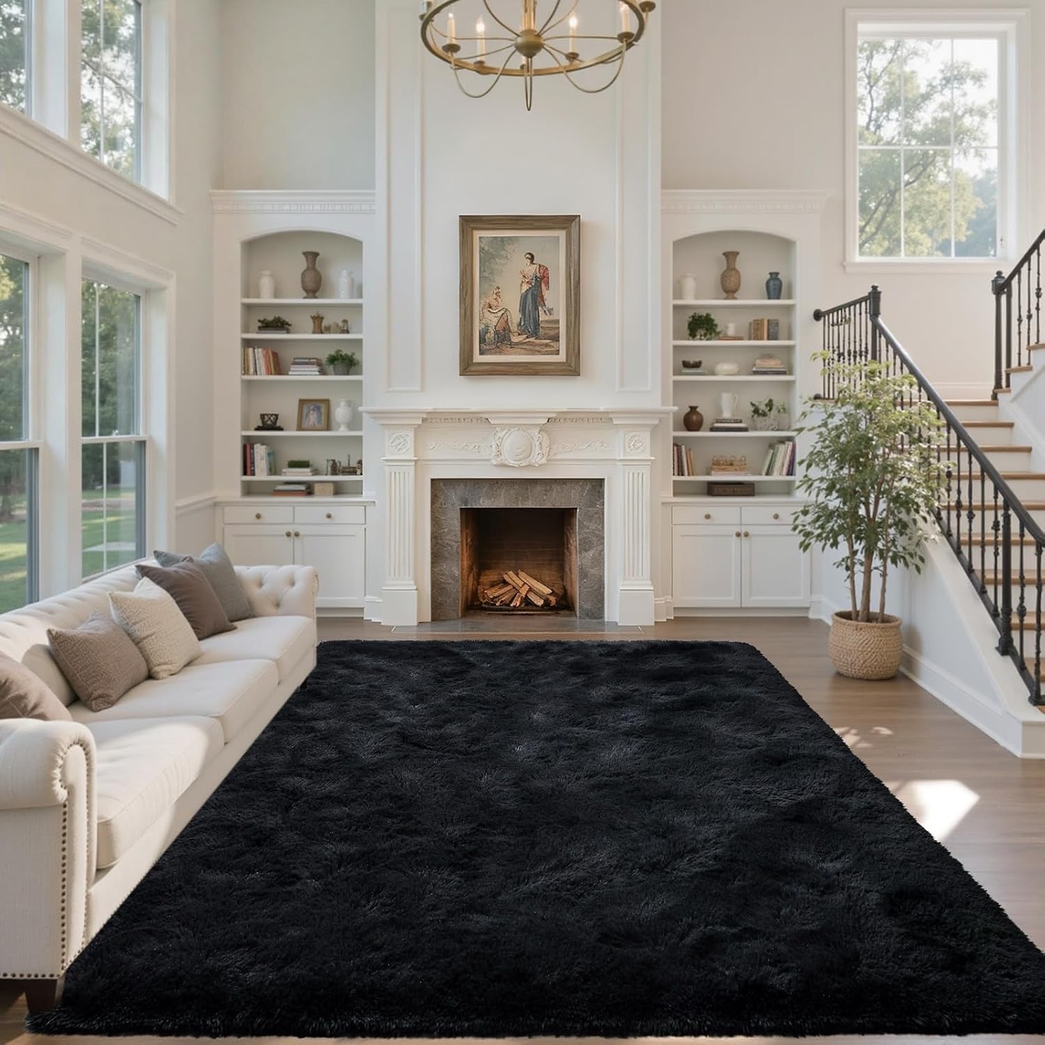 5×7 Ft Black Shag Area Rug Plush Soft Non-Slip Carpet Living Room Bedroom
