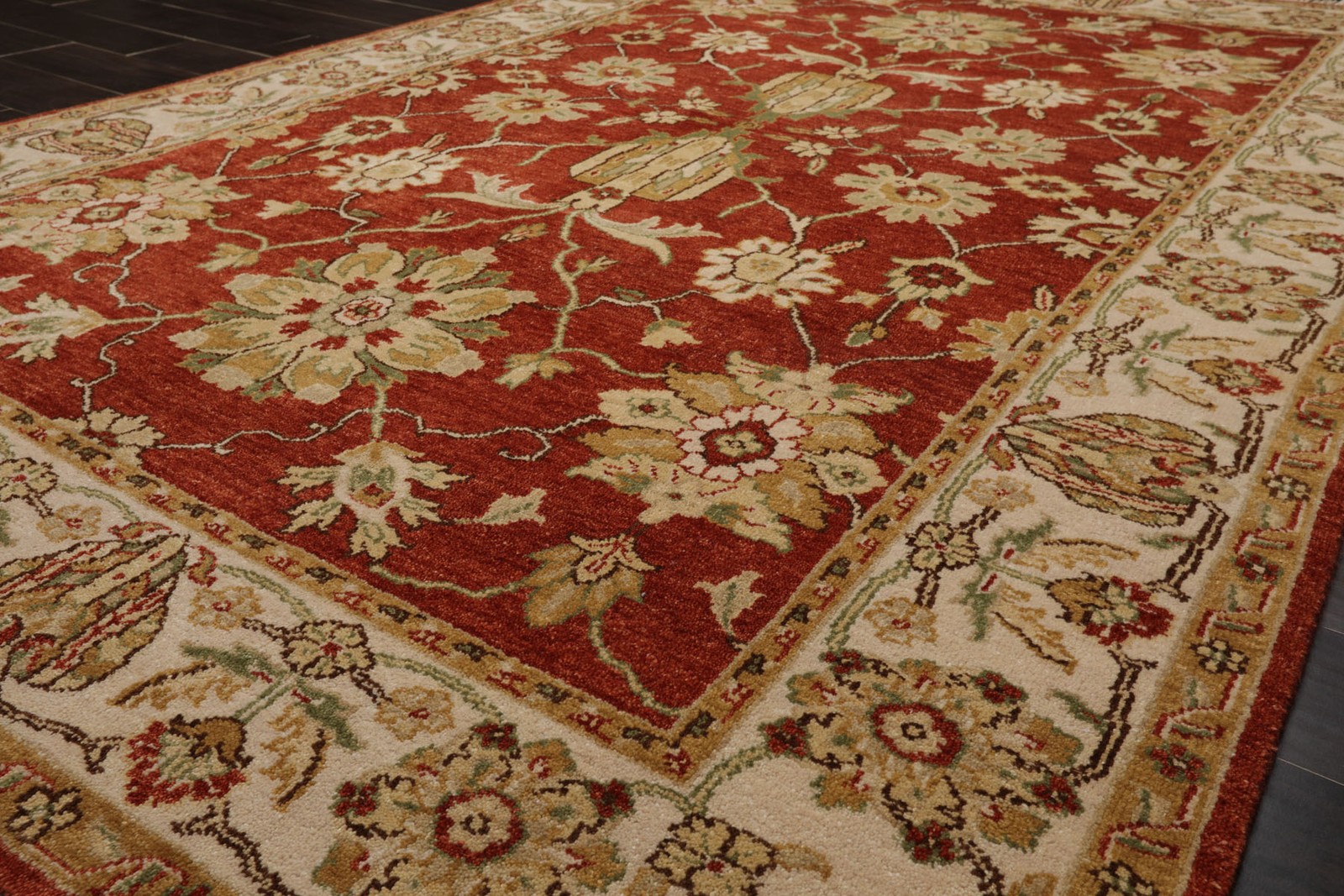 5’10”x8’8” Hand Knotted New Zealand Wool Burnt Orange Agra Botanical Rug