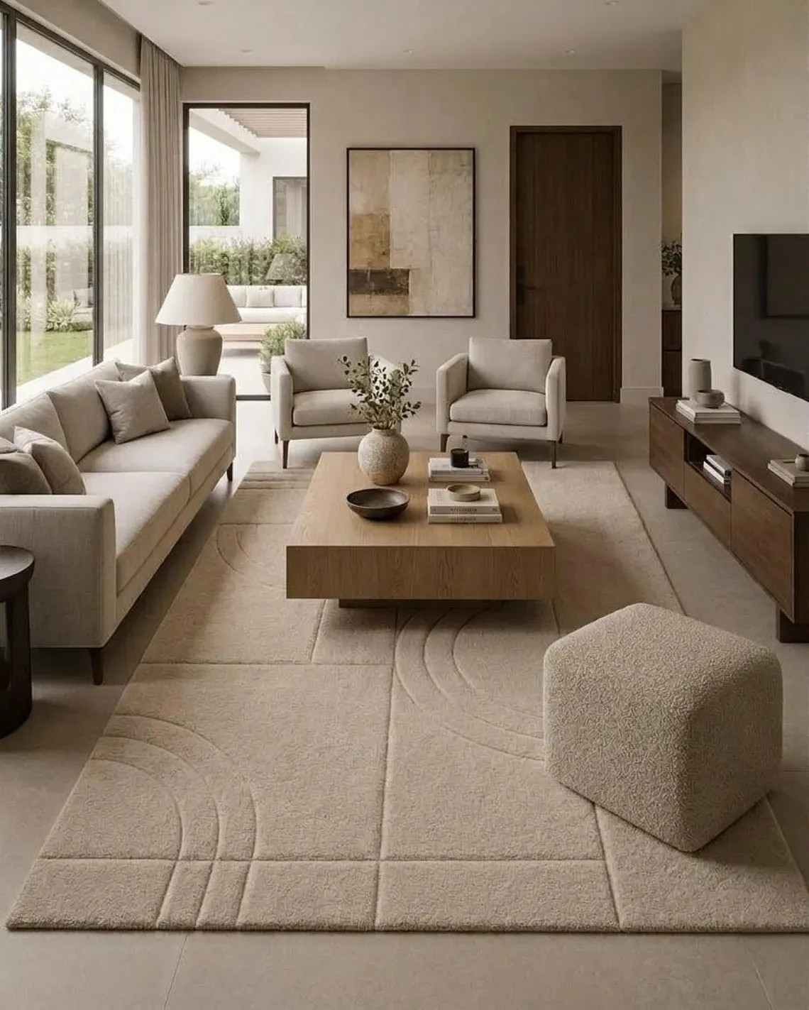 Hand Tufted Wool Rug Modern Geometric Beige Luxury Minimalist Living Room Carpet