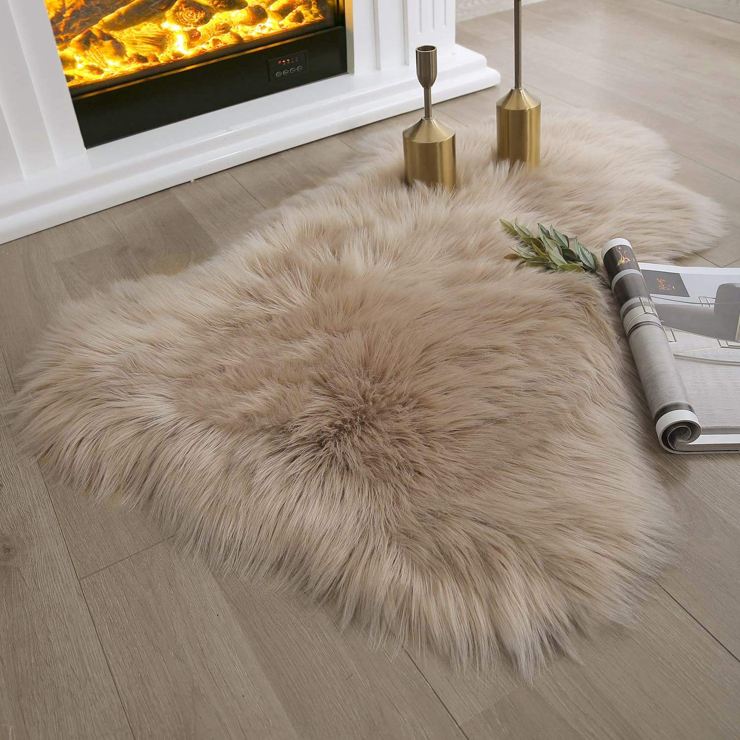 Ashler Faux Fur Rug, Beige Area Rugs, Fluffy Sheepskin Fur Rug, Fuzzy Ultra S…